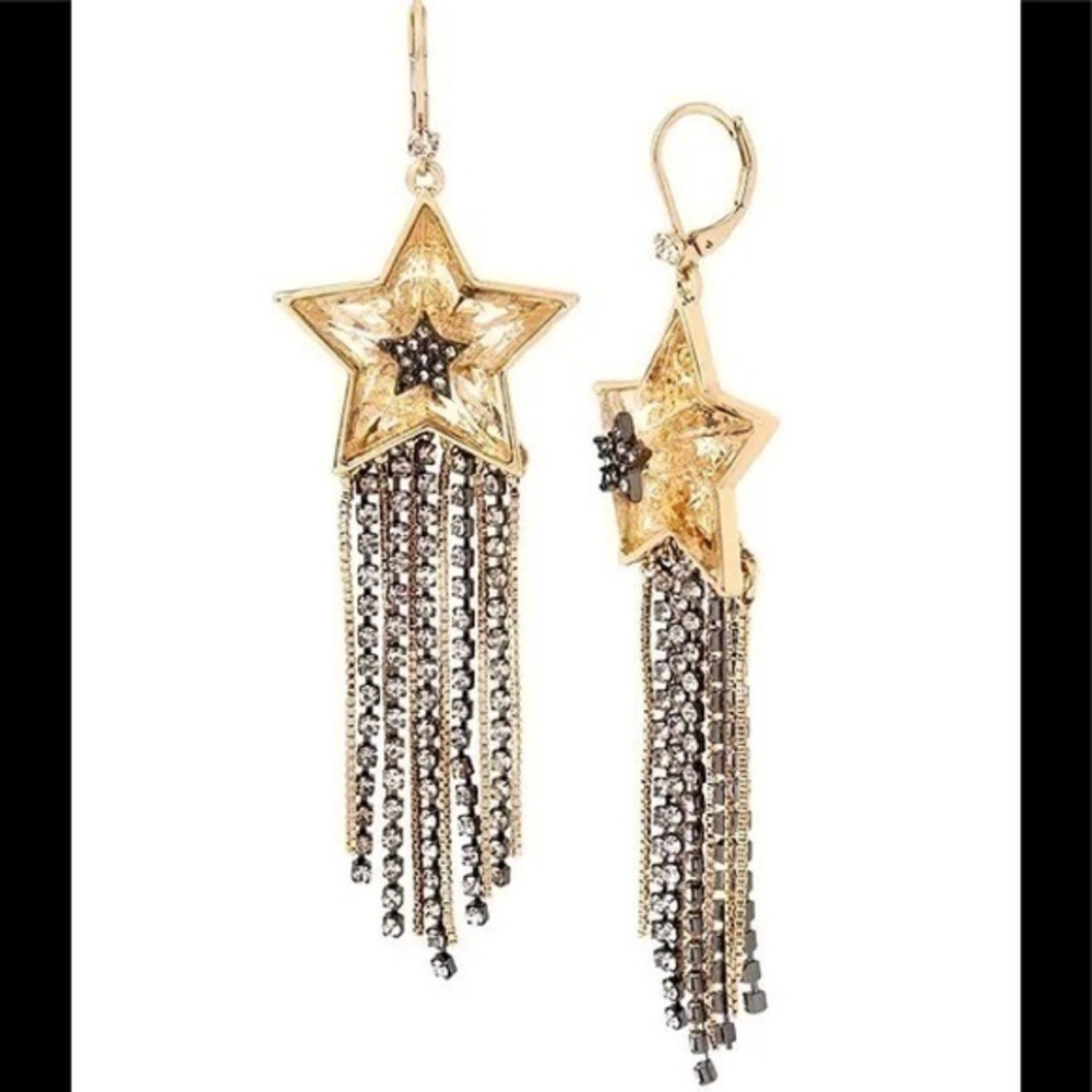 Betsey Johnson Celestial Fringe Chandelier Statement Earrings